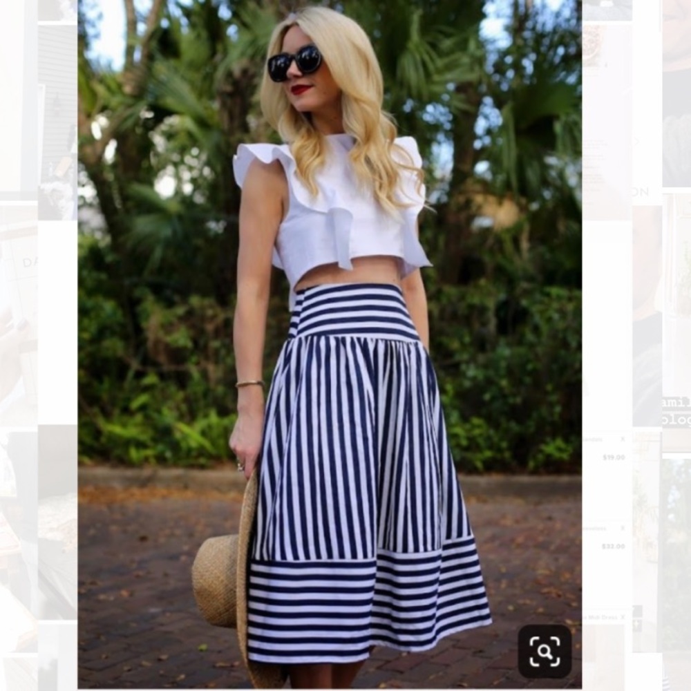 NWOT Navy & White Striped High Waisted Skirt